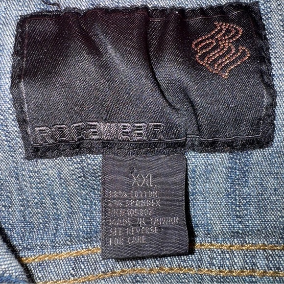 Roca Wear Jr Girls XXL Blue Denim Jean Jacket W/ Hood Knit Multi-Colored Accents - Picture 7 of 8